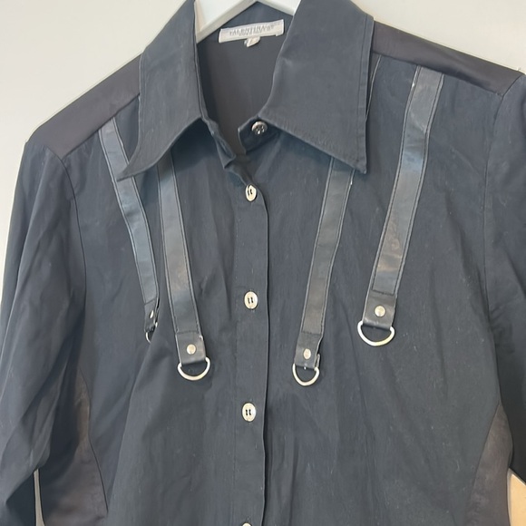 Valentina’s Women’s Italian Black Button Down Top, Large - Picture 2 of 12